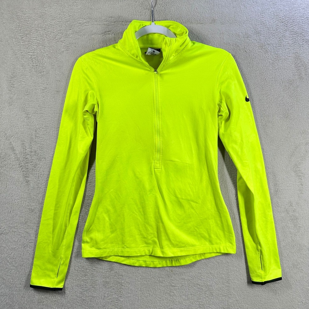 Nike Pro Dri-FIT Quarter Zip Top Womens Small Neon Yellow Running Activewear